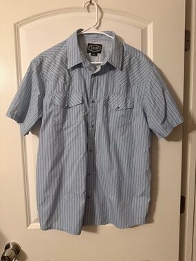 Gibson Pearl Snap Light Blue Striped Short Sleeve Western Shirt